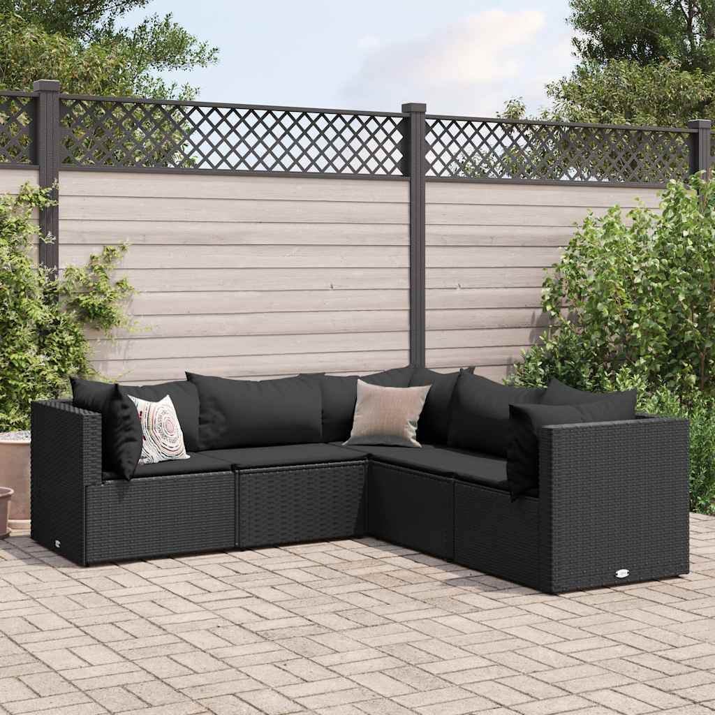 5-piece garden lounger set with cushions, black, polyrattan