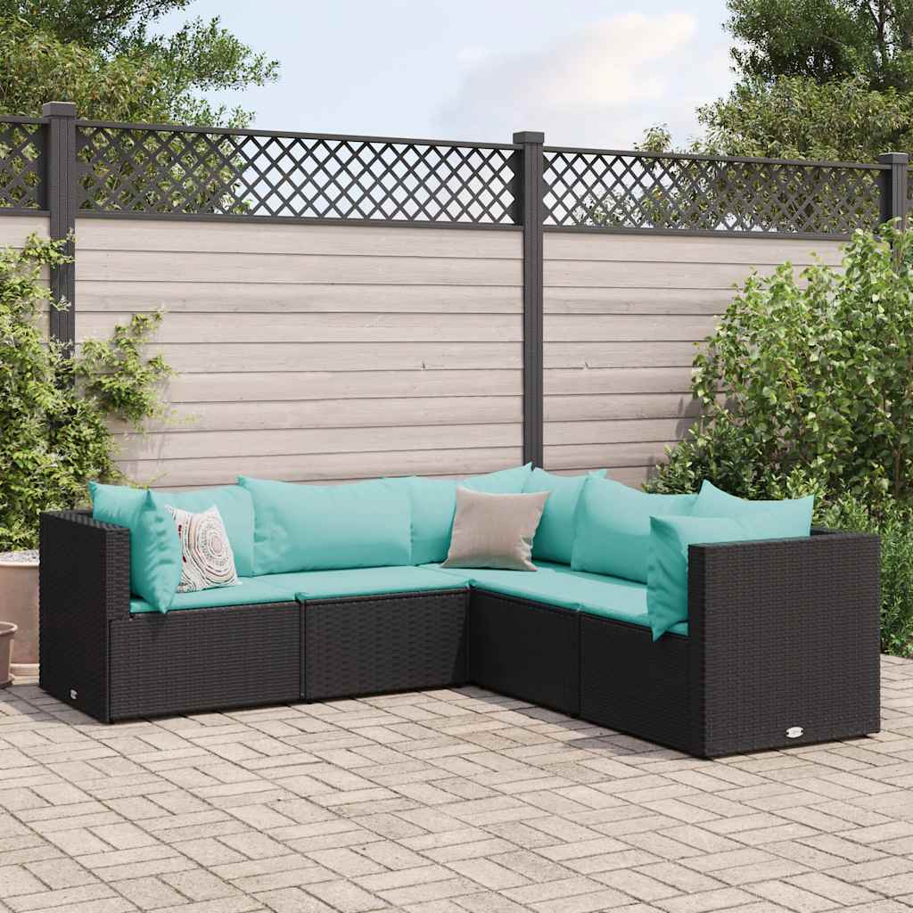 5-piece garden lounger set with cushions, black, polyrattan