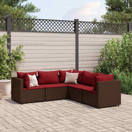 5-piece garden lounger set with cushions, brown, polyrattan