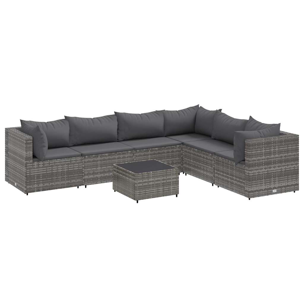 7-piece garden furniture set with cushions, grey, polyrattan