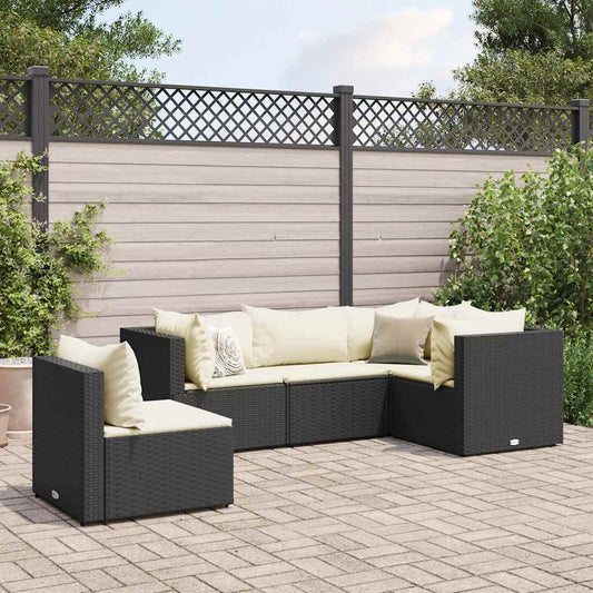 5-piece garden lounger set with cushions, black, polyrattan