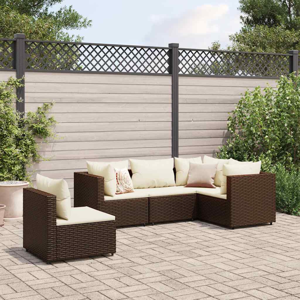 5-piece garden lounger set with cushions, brown, polyrattan