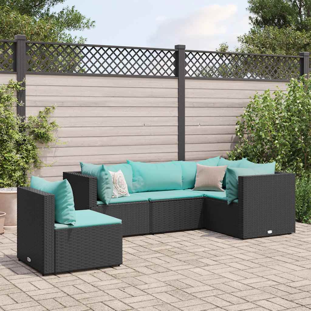 5-piece garden lounger set with cushions, black, polyrattan