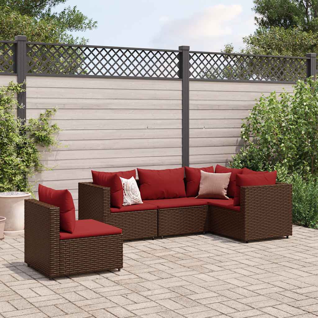 5-piece garden lounger set with cushions, brown, polyrattan