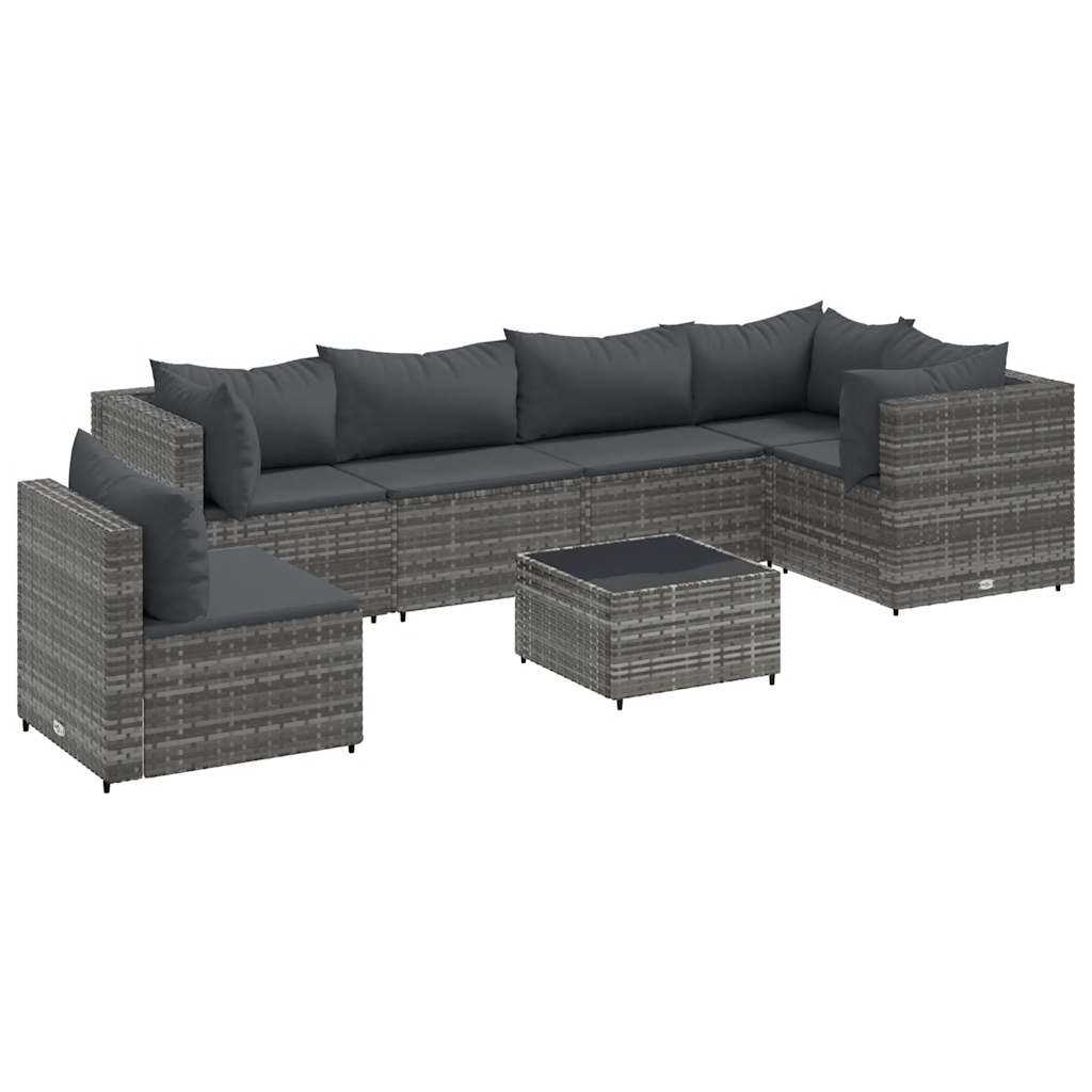 7-piece garden furniture set with cushions, grey, polyrattan