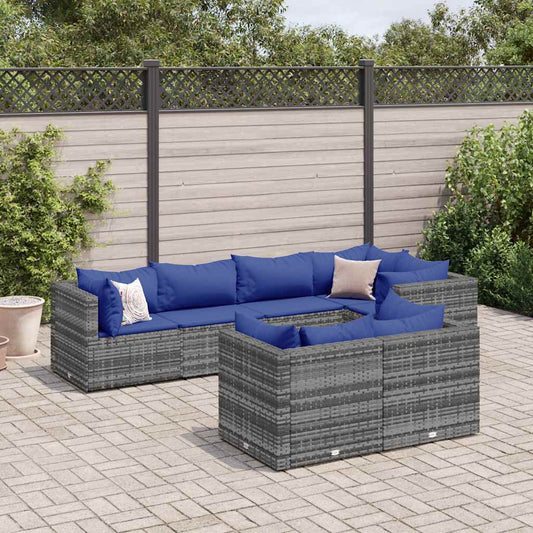 7-piece garden furniture set with cushions, grey, polyrattan