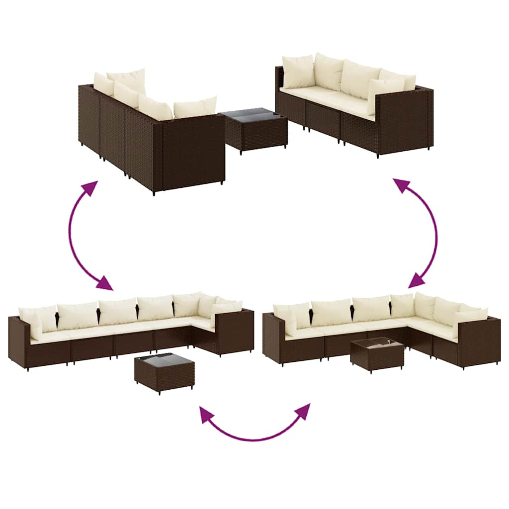 Garden furniture set with cushions, 7 pieces, brown, polyrattan