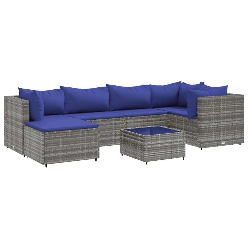 7-piece garden furniture set with cushions, grey, polyrattan