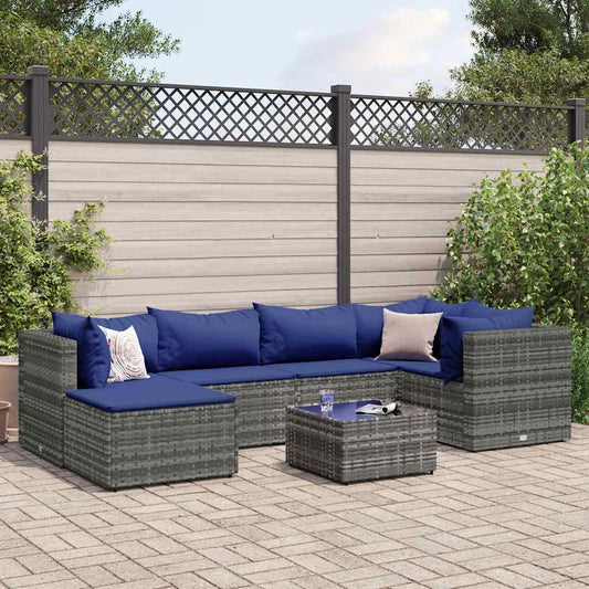 7-piece garden furniture set with cushions, grey, polyrattan