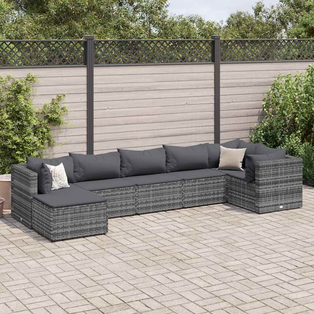 7-piece garden furniture set with cushions, grey, polyrattan