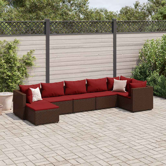 Garden furniture set with cushions, 7 pieces, brown, polyrattan