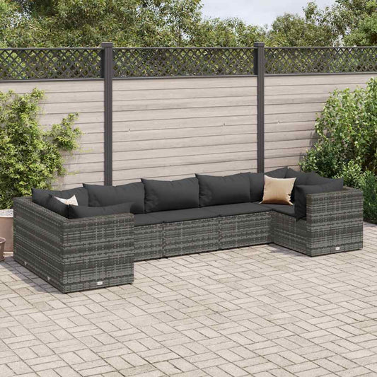 7-piece garden furniture set with cushions, grey, polyrattan