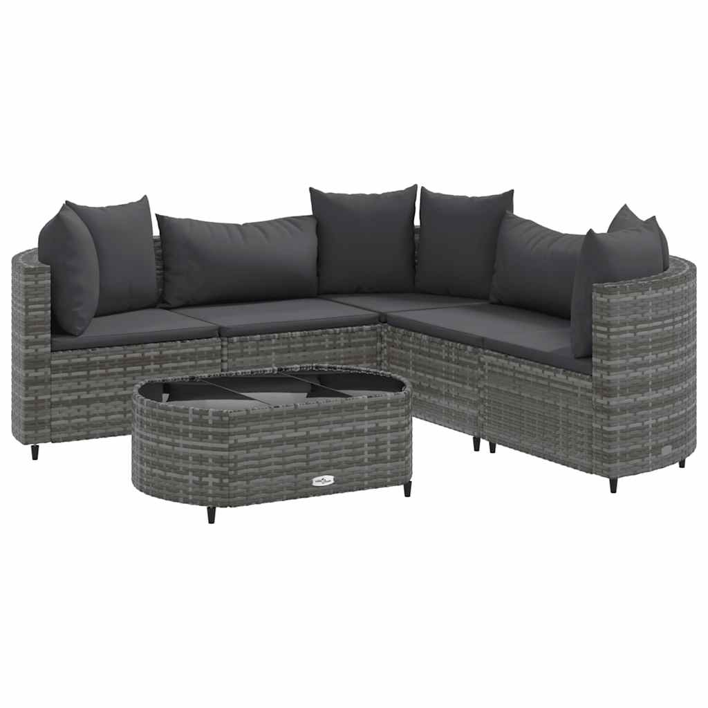 Garden furniture set with cushions, 6 pieces, grey, polyrattan