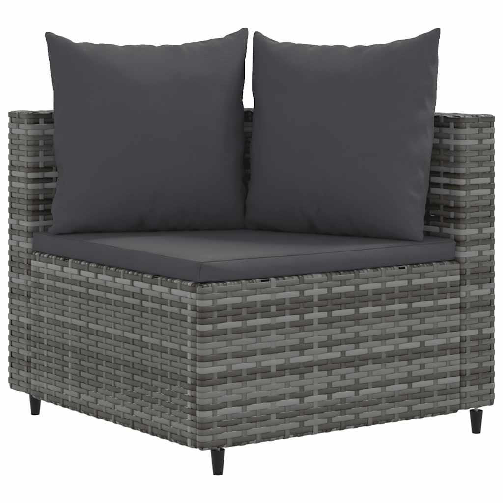 Garden furniture set with cushions, 6 pieces, grey, polyrattan