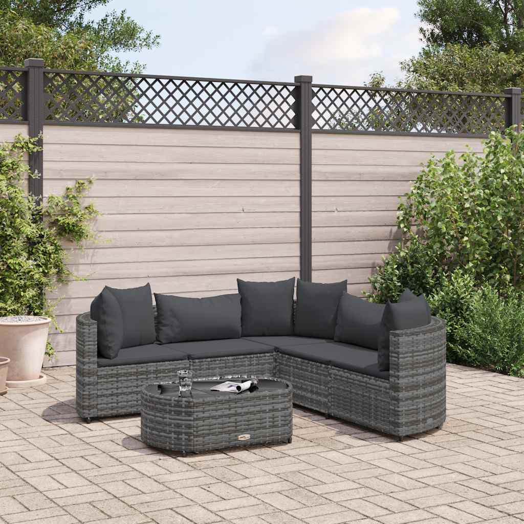 Garden furniture set with cushions, 6 pieces, grey, polyrattan