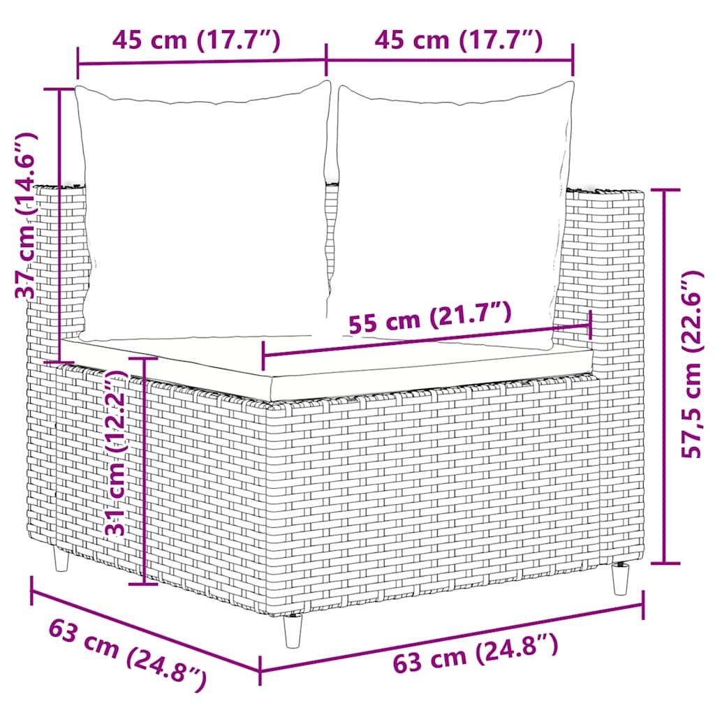 Garden furniture set with cushions, 6 pieces, grey, polyrattan