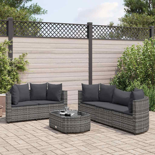 Garden furniture set with cushions, 6 pieces, grey, polyrattan