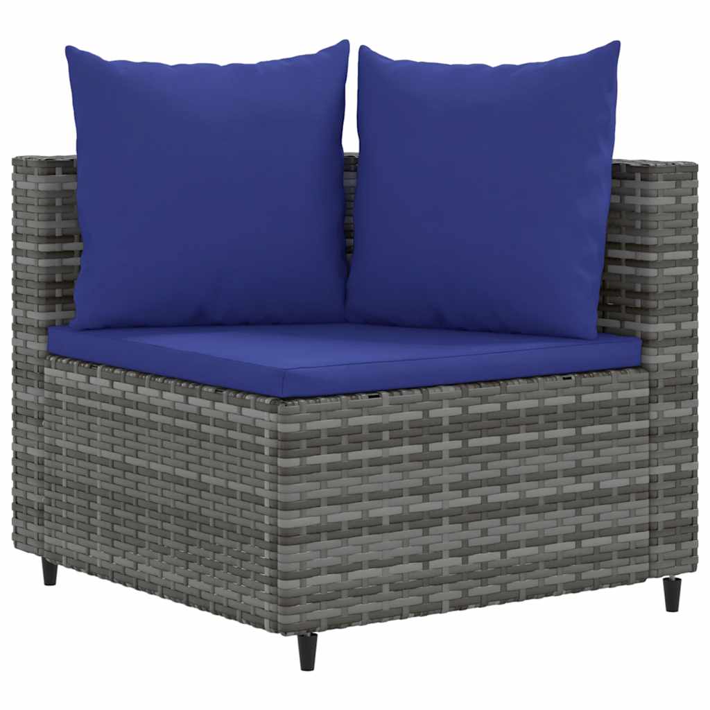 Garden furniture set with cushions, 6 pieces, grey, polyrattan