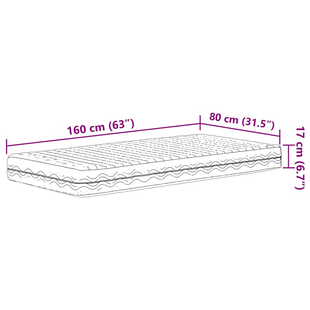 Children's foam mattress, white, 80x160 cm, hardness H2 H3