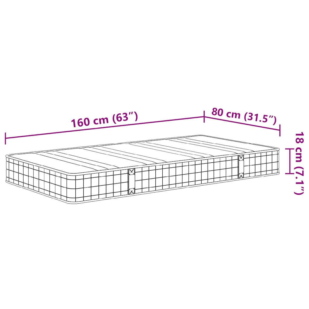 Children's bonnell spring mattress, medium firmness, 80x160 cm