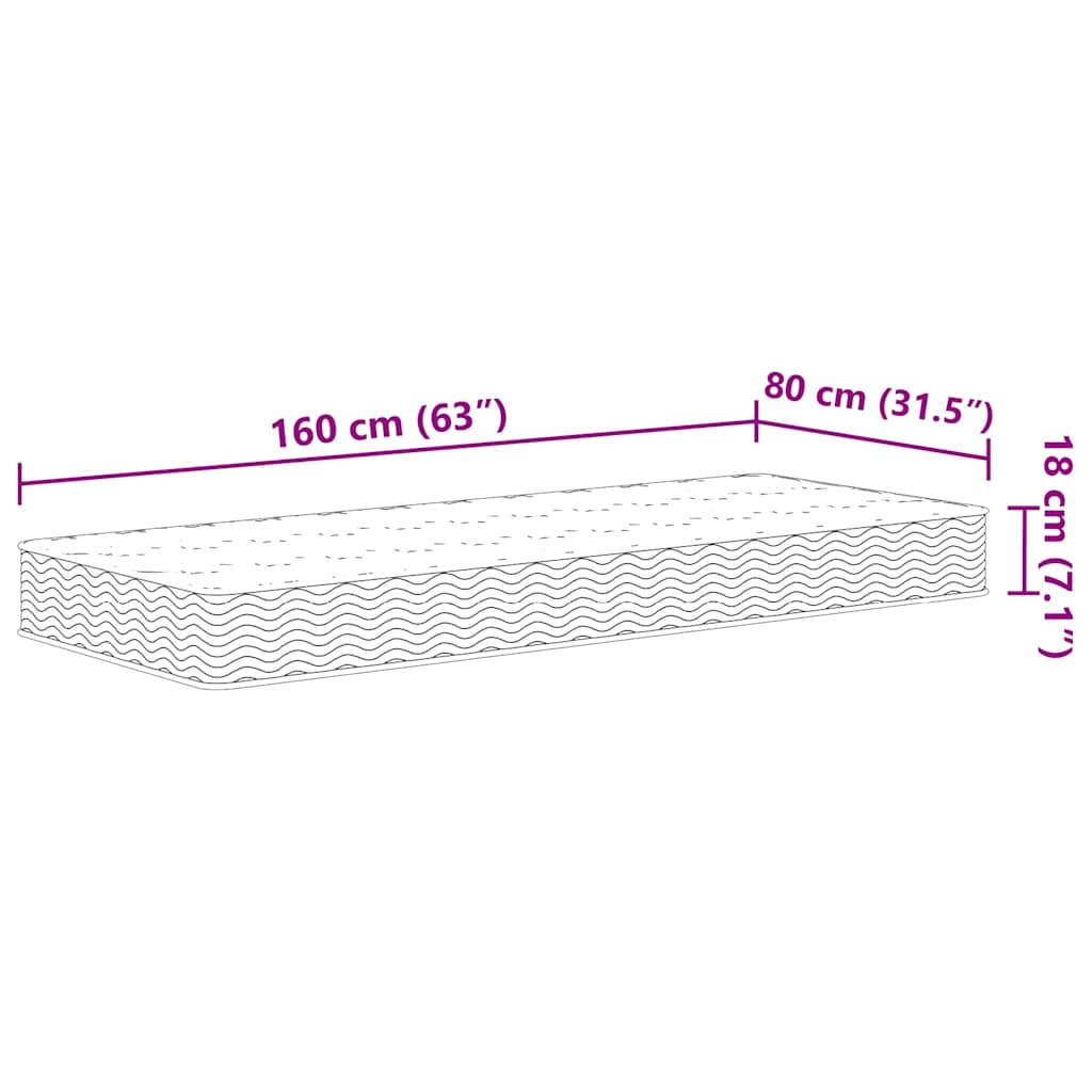 Children's bonnell spring mattress, medium firmness, 80x160 cm