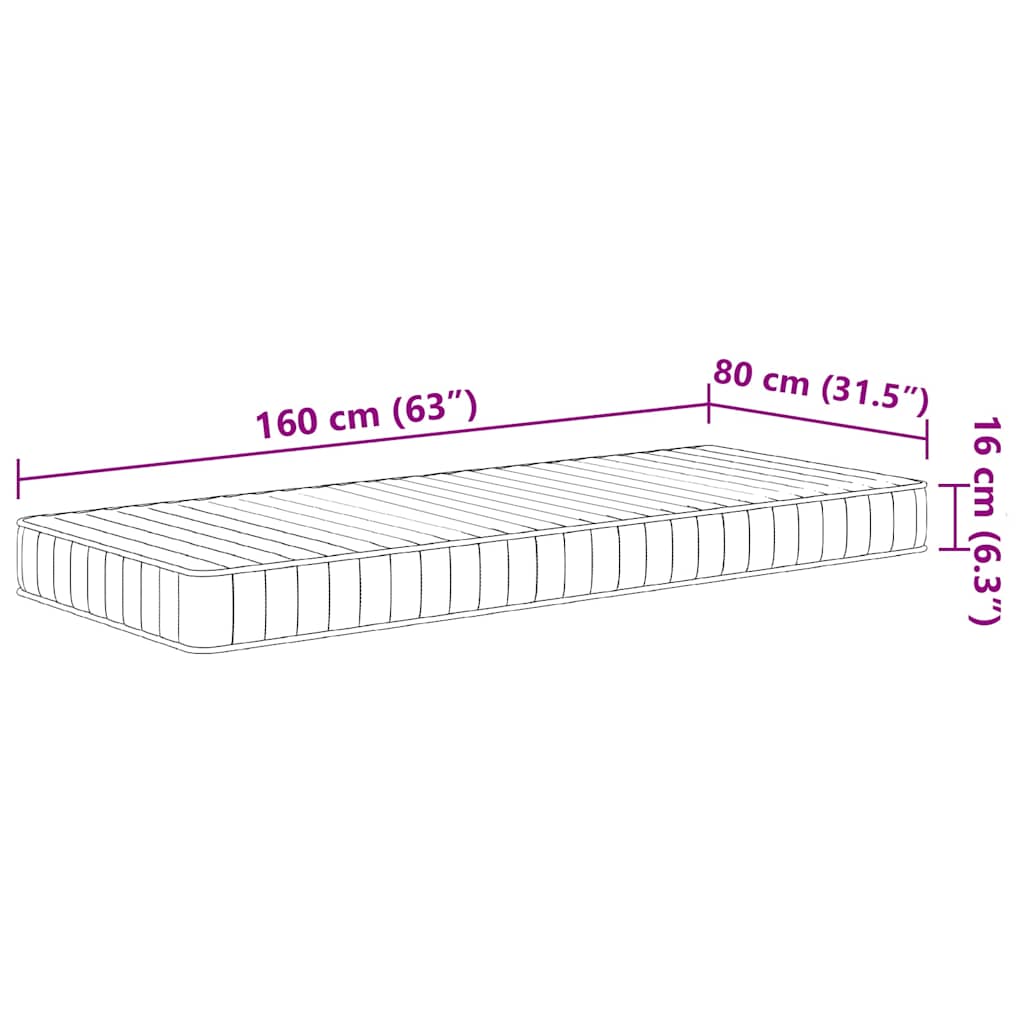 Children's foam mattress, medium soft firmness, 80x160 cm