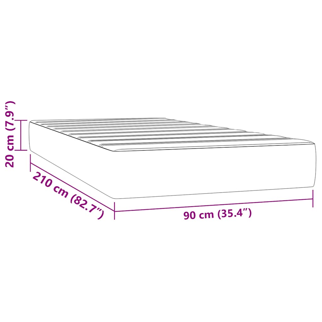 Spring bed mattress, light grey, 90x210x20 cm, velvet