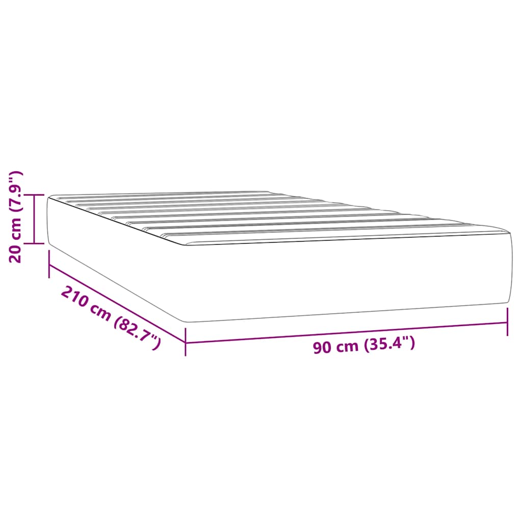 Spring bed mattress, dark grey, 90x210x20 cm, velvet