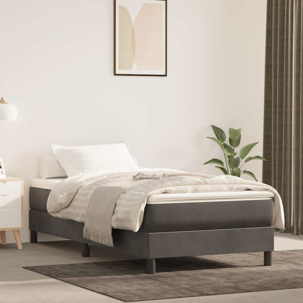 Spring bed mattress, dark grey, 90x210x20 cm, velvet