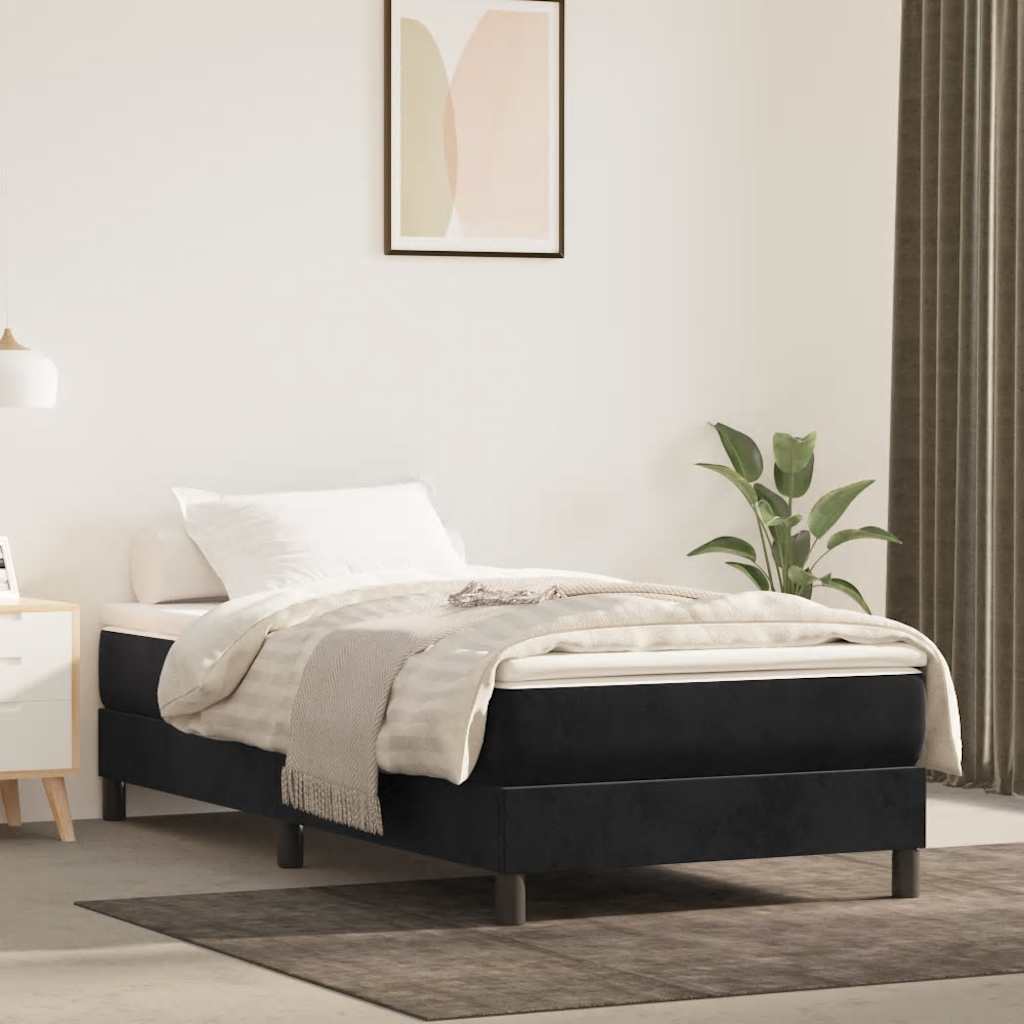 Spring bed mattress, black, 90x210x20 cm, velvet