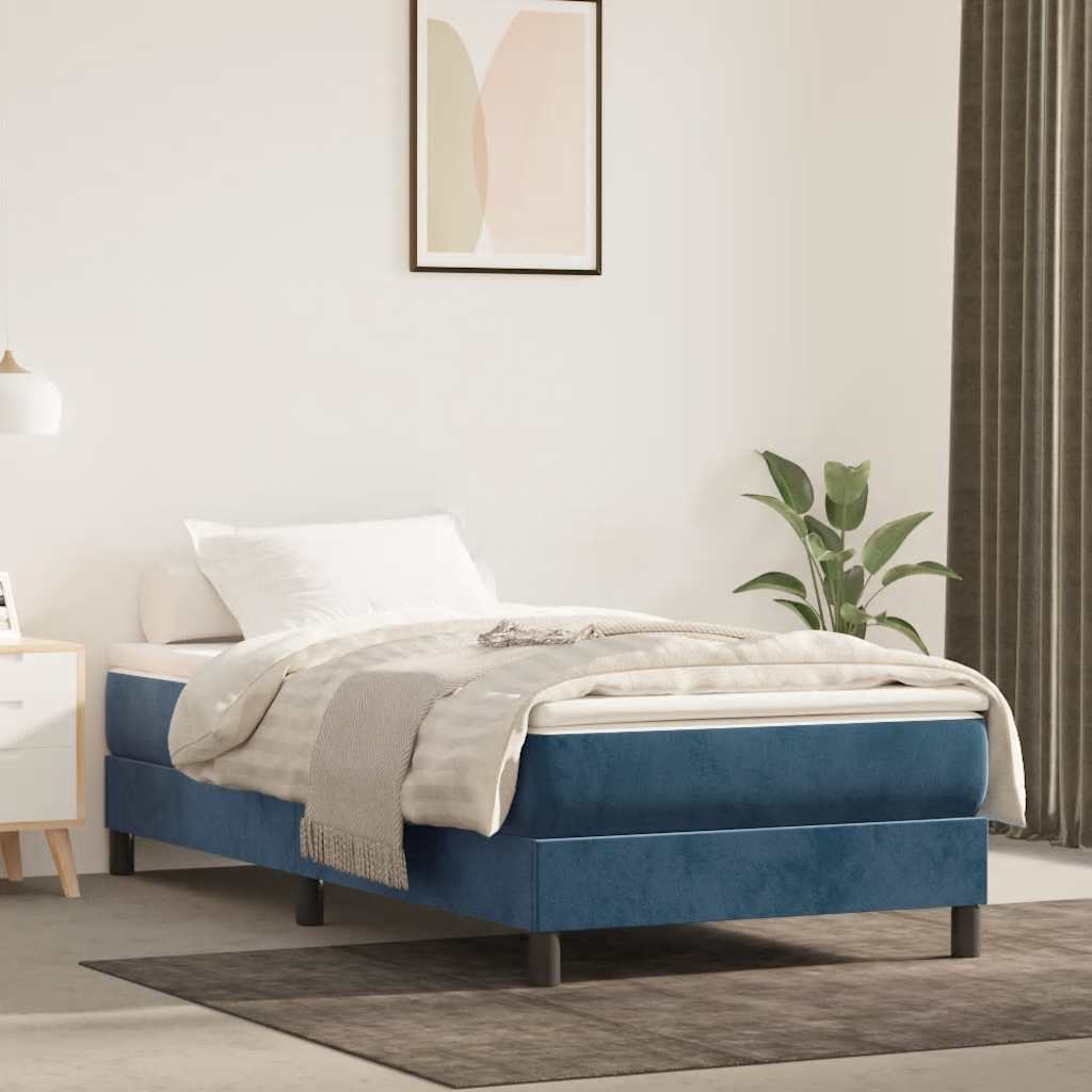 Spring bed mattress, dark blue, 90x210x20 cm, velvet