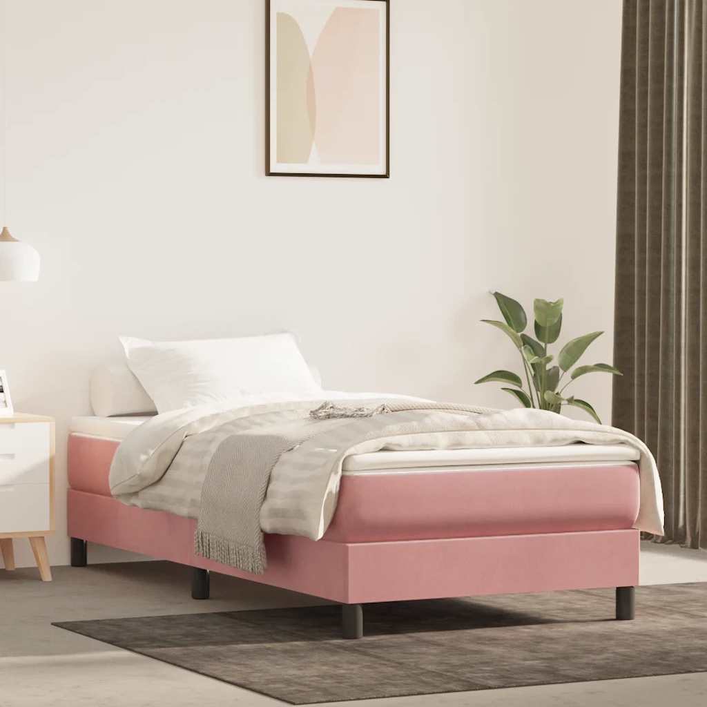 Spring mattress, pink, 90x210x20 cm, velvet