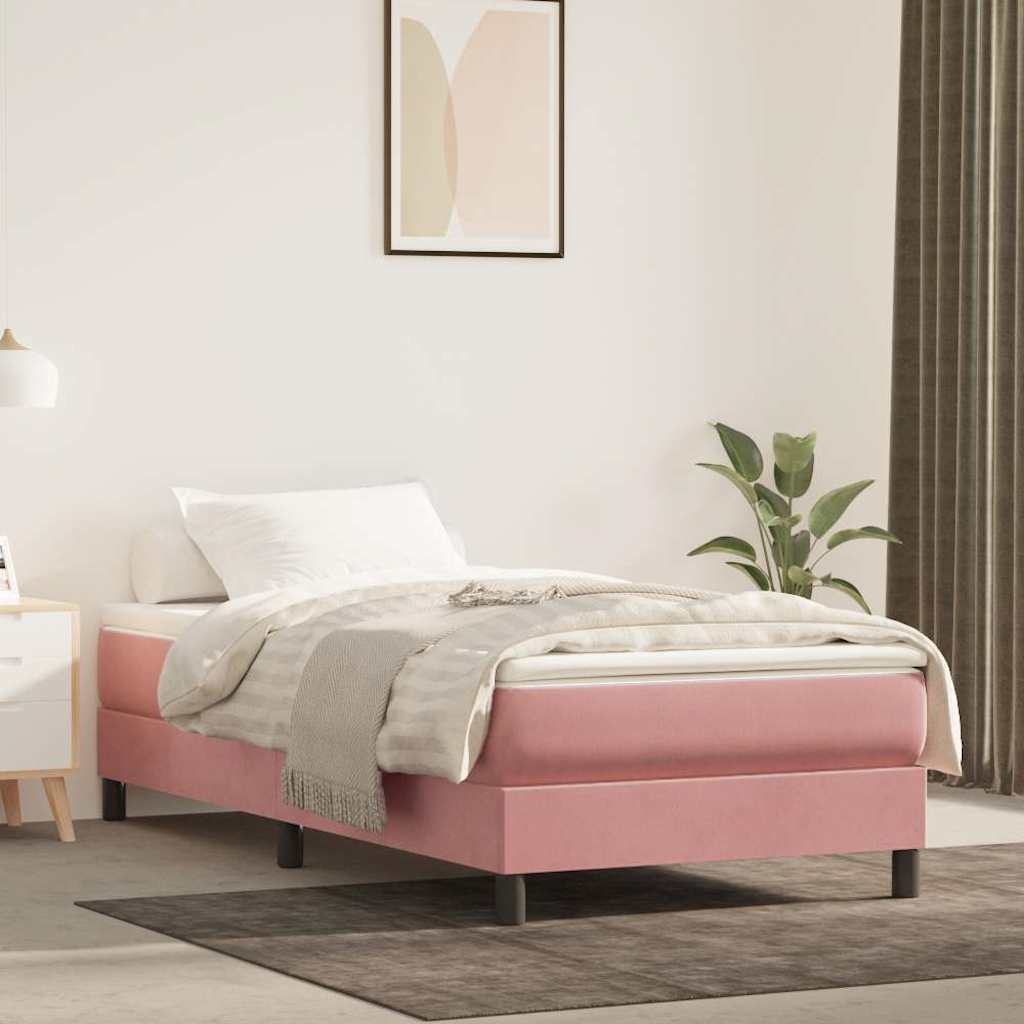 Spring mattress, pink, 80x220x20 cm, velvet