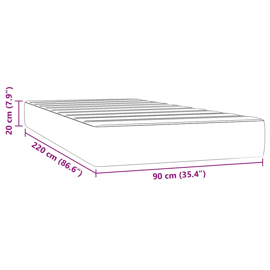 Spring bed mattress, black, 90x220x20 cm, velvet