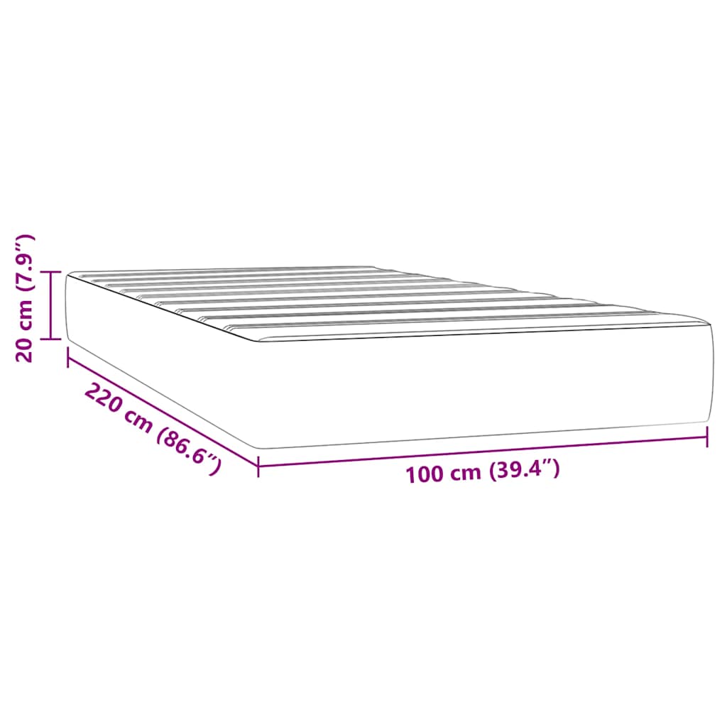 Saltea de pat cu arcuri, gri deschis, 100x220x20 cm, catifea