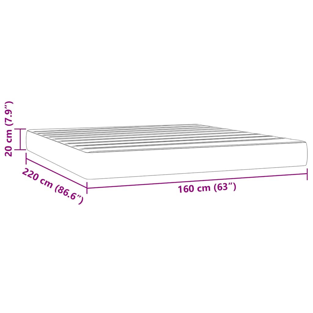 Spring bed mattress, light grey, 160x220x20 cm, velvet