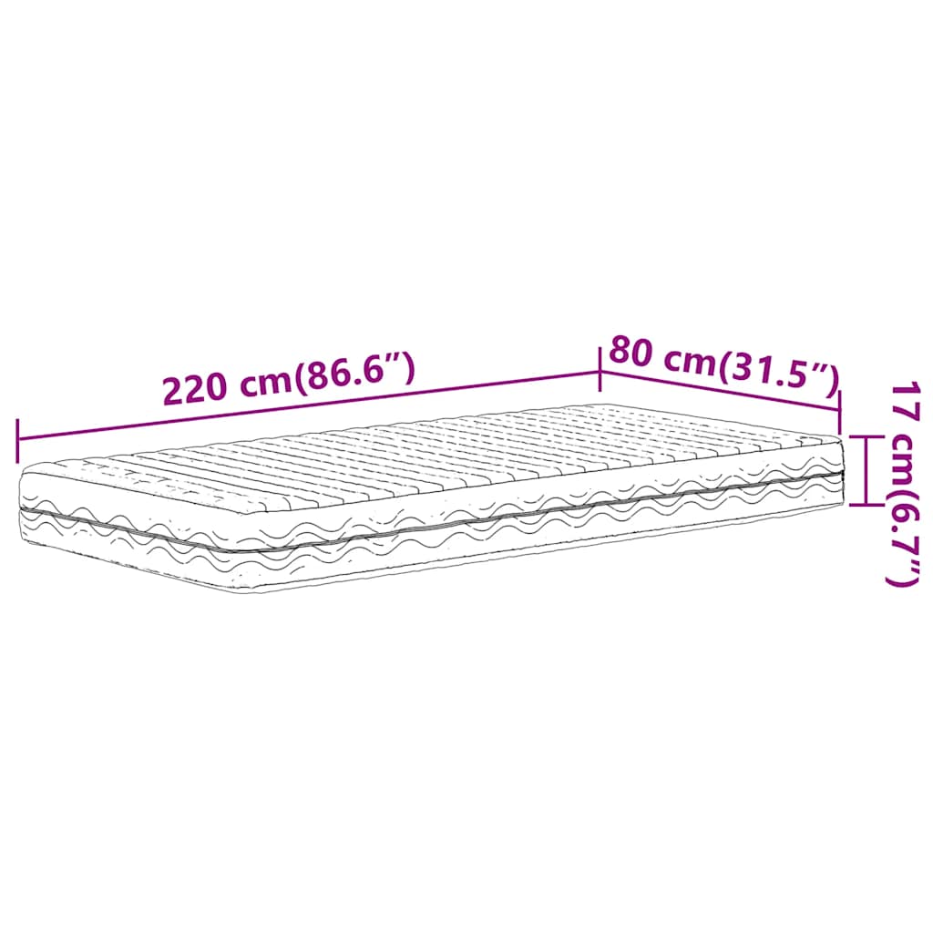 Foam mattress, white, 80x220 cm, hardness H2 H3