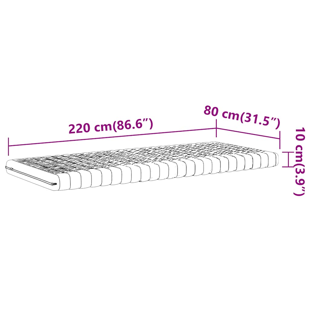 Foam mattress, white, 80x220 cm, 7-zone hardness 20 ILD