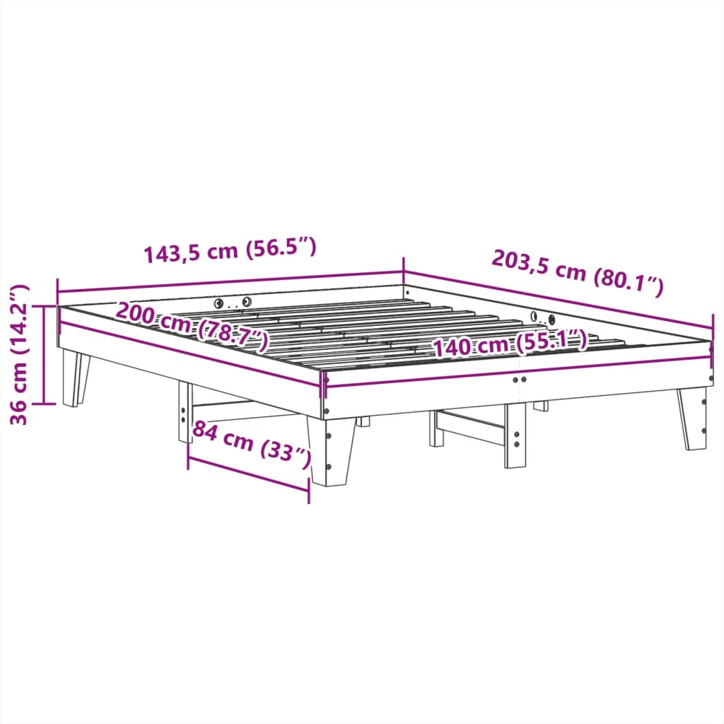 Cadru de pat fără saltea, maro ceruit 140x200 cm lemn masiv pin