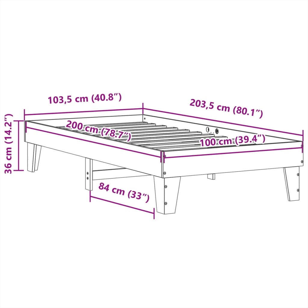 Cadru pat fără saltea, alb, 100x200 cm, lemn masiv pin