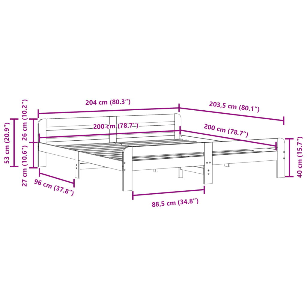 Cadru de pat fără saltea, maro ceruit 200x200 cm lemn masiv pin