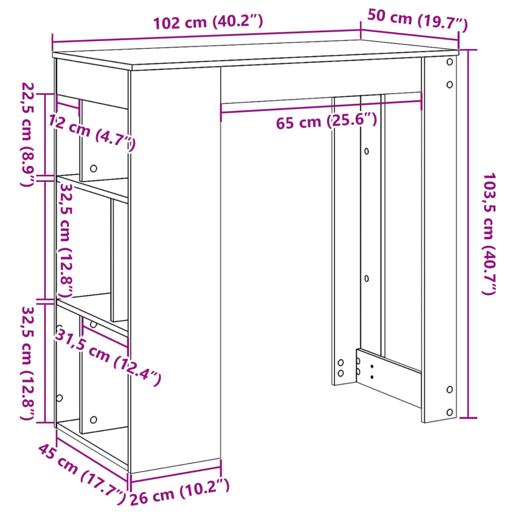 Bar table with shelves, sonoma oak, 102x50x103.5 cm, wood