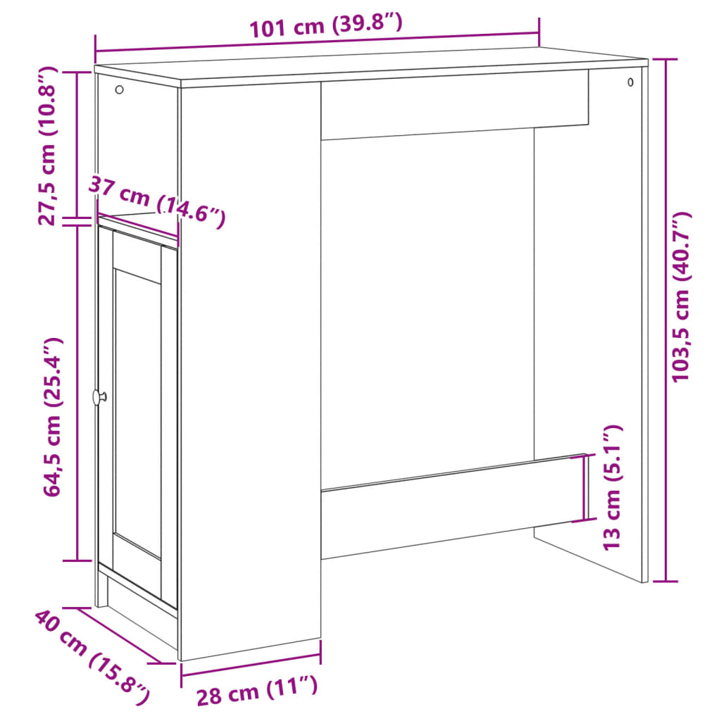 Masă bar cu rafturi, stejar fumuriu, 101x40x103,5 cm, lemn