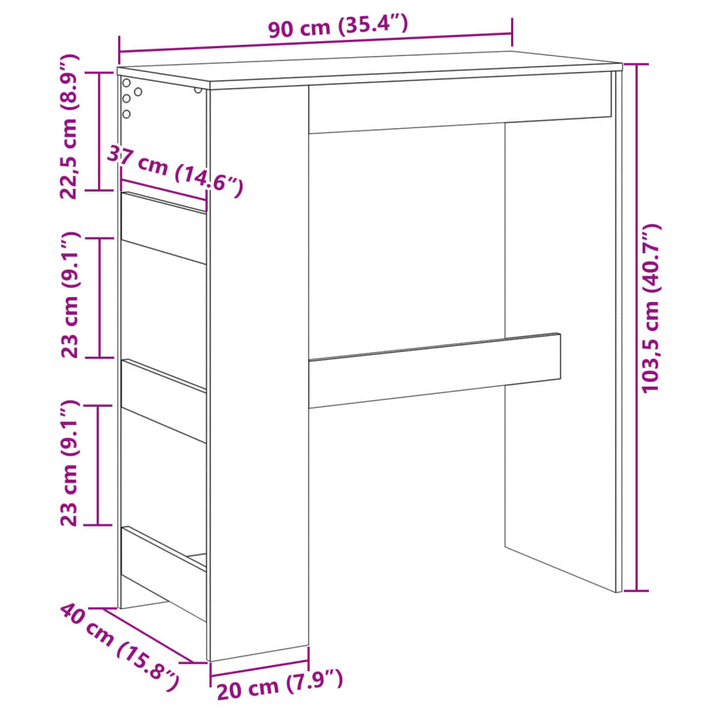 Bar table with shelves sonoma oak 90x40x103.5 cm processed wood