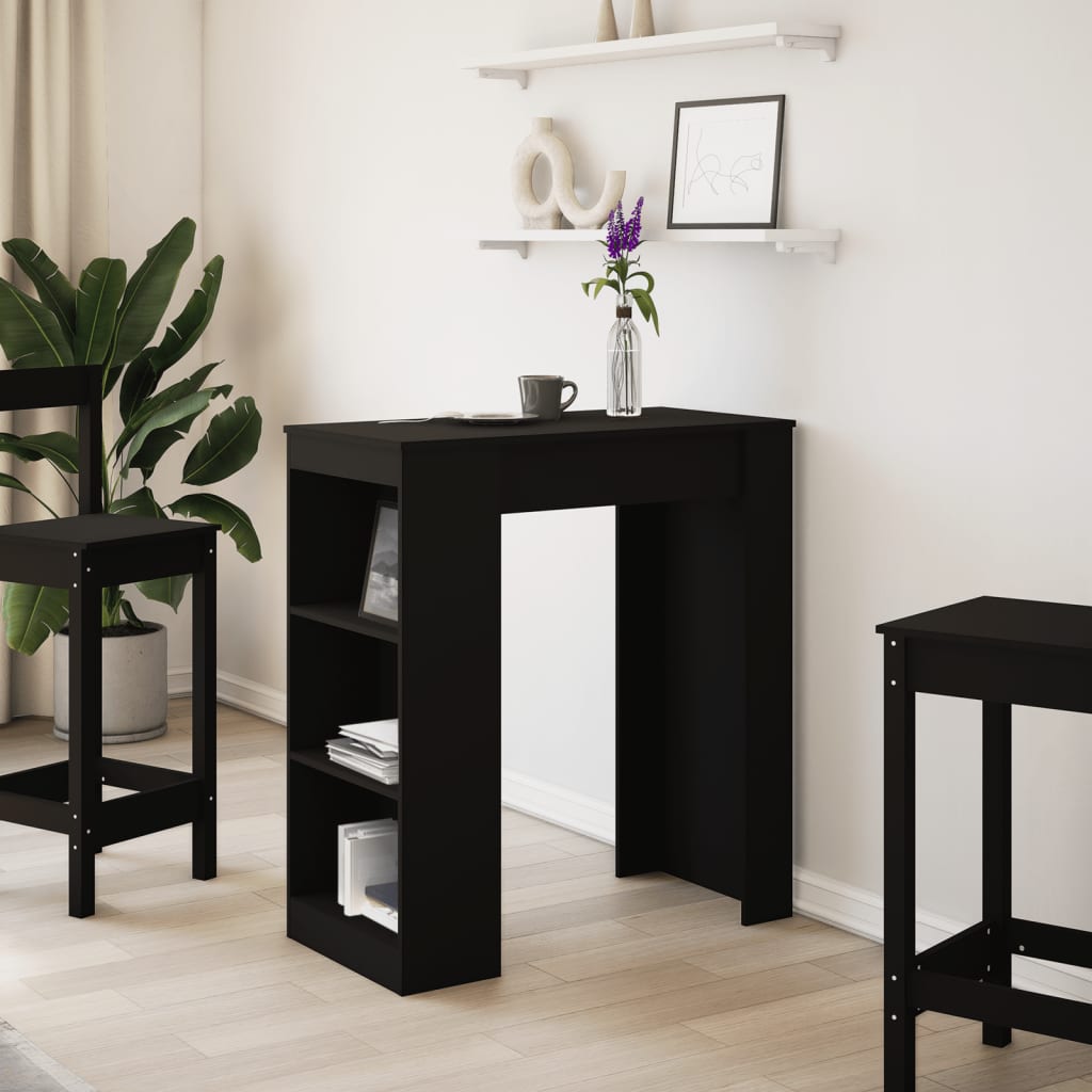 Bar table with shelves, black, 95x47x103.5 cm, processed wood