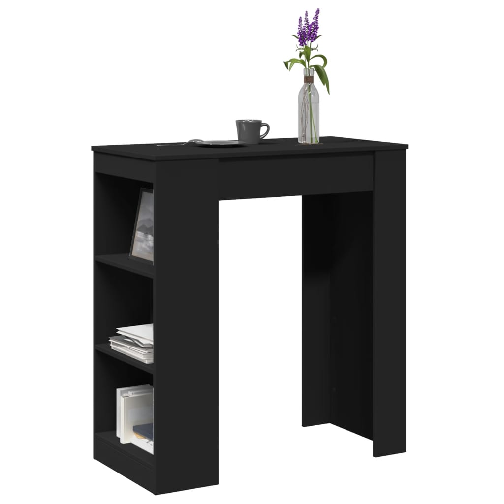 Bar table with shelves, black, 95x47x103.5 cm, processed wood