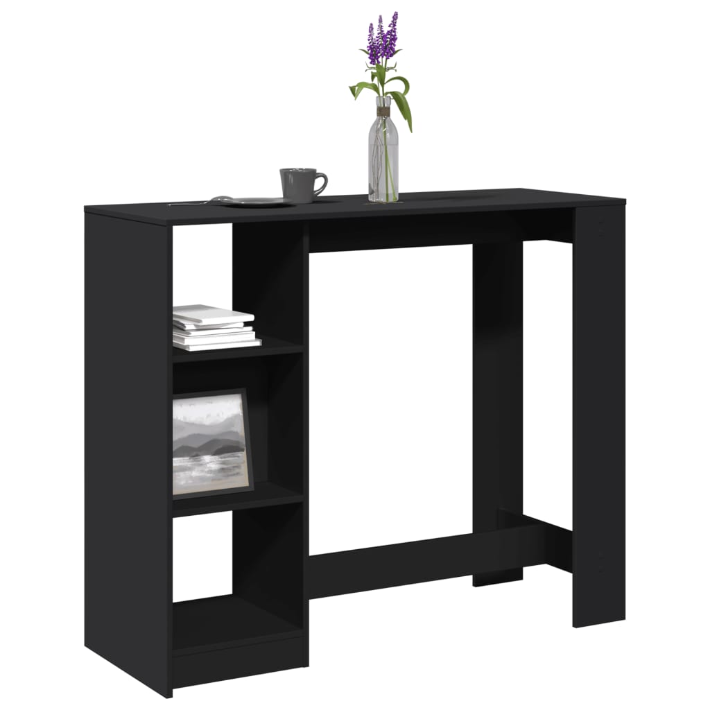 Bar table with shelf, black, 124x46x103.5 cm, processed wood