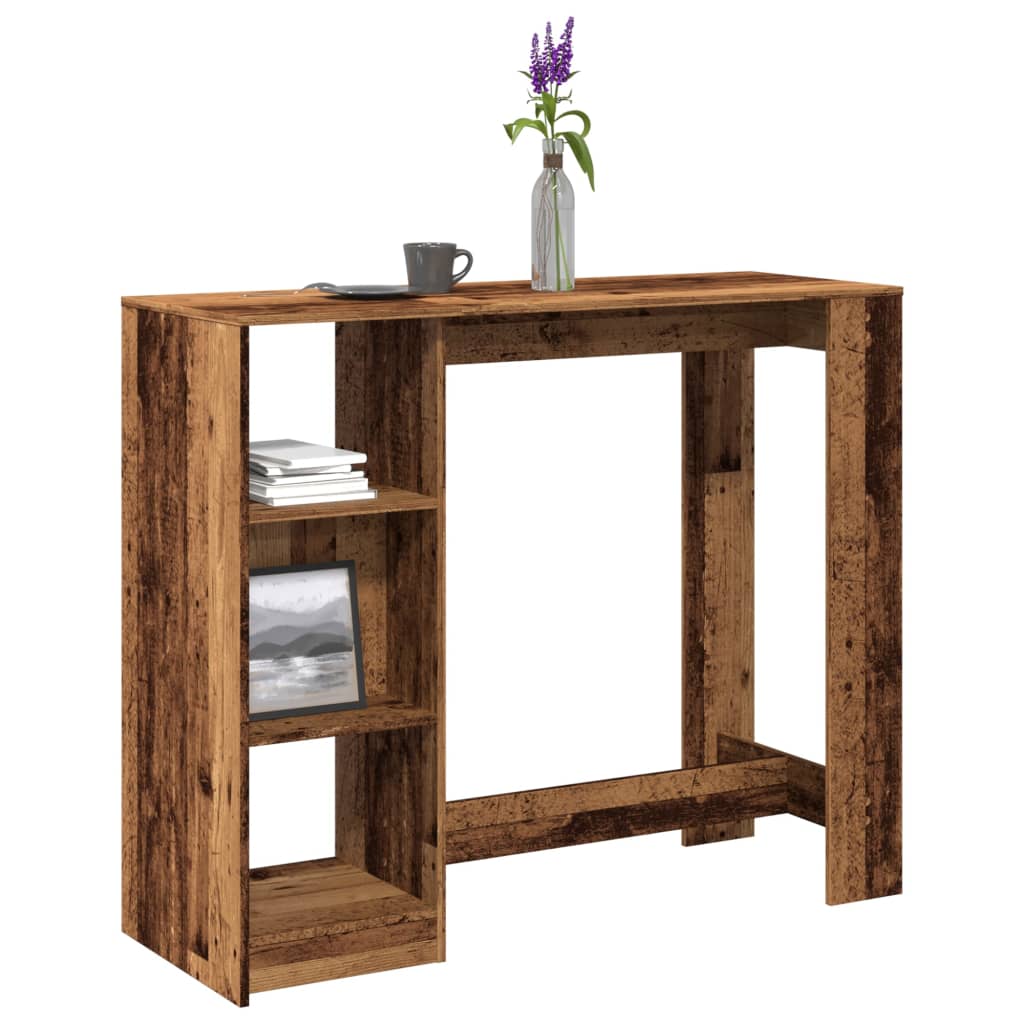 Bar table with shelf, old wood, 124x46x103.5 cm, processed wood