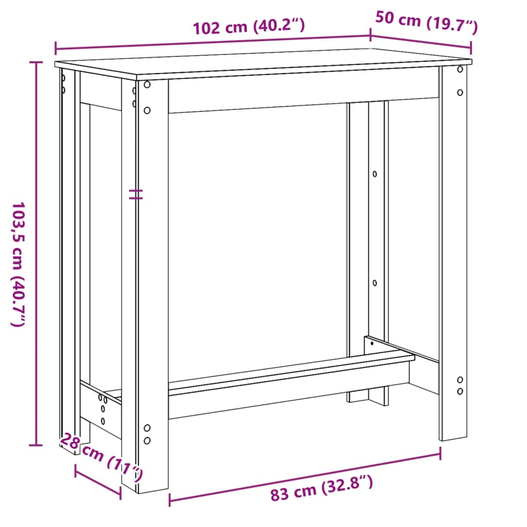 Bar table, white, 102x50x103.5 cm, processed wood