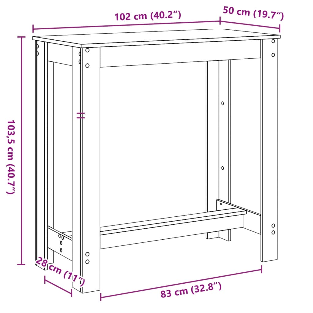 Bar table, black, 102x50x103.5 cm, processed wood